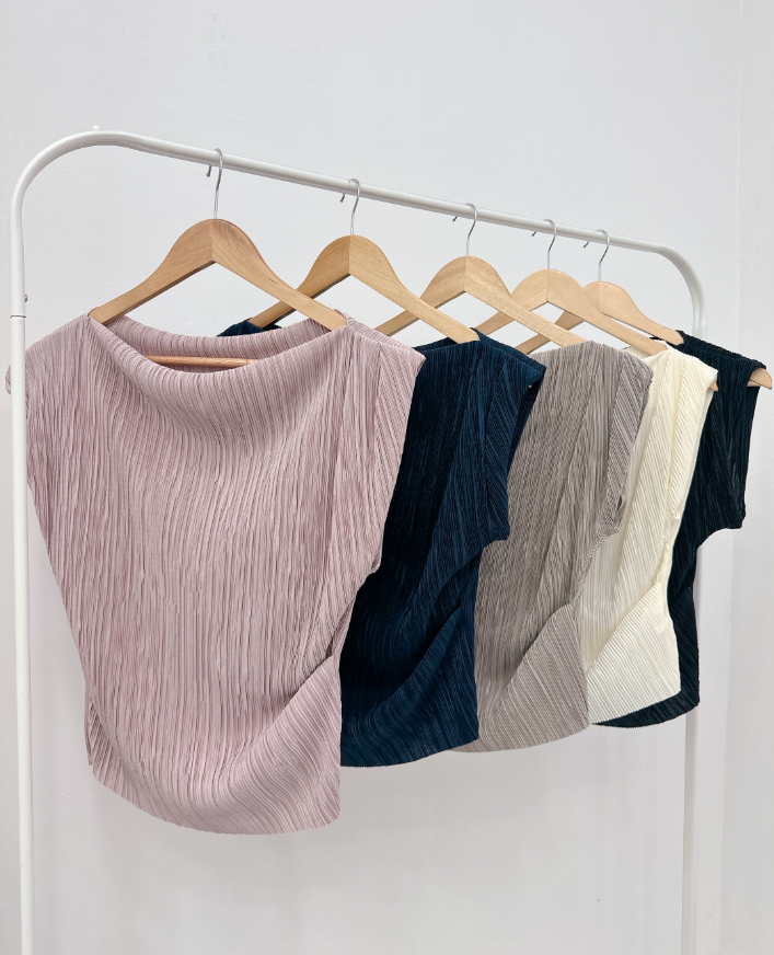 Pleated Off-Shoulder Cap Sleeve Top & Wide Pants Set