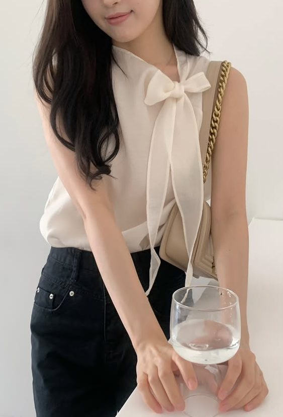 Tie Neck Sleeveless Blouse – Soft Feminine Silhouette