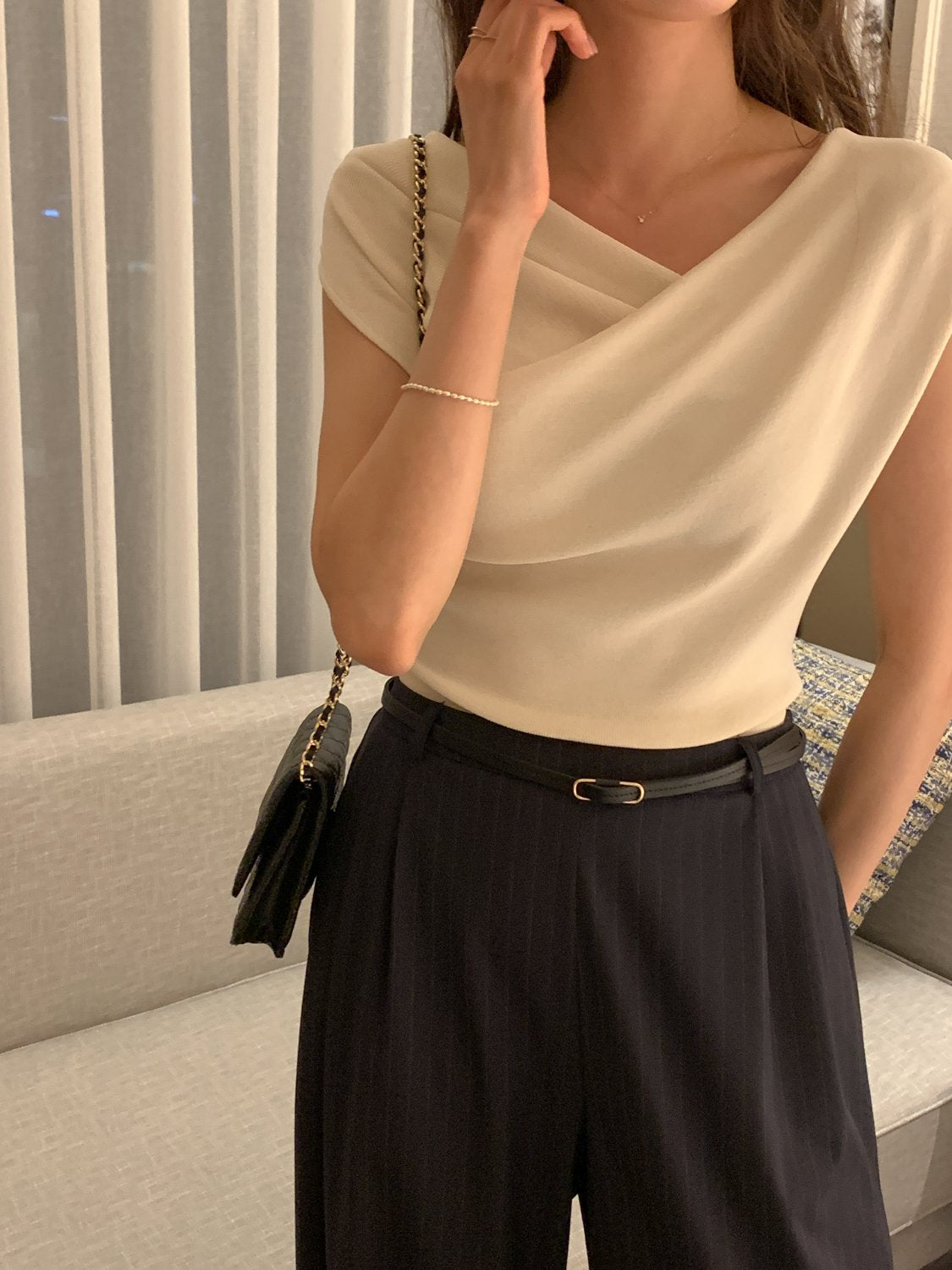 Two-Way Shirred Knit Top