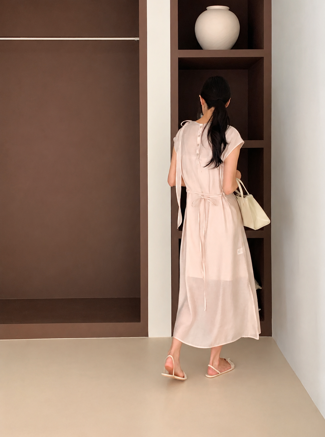 Ribbon Neck Tie Slit Dress