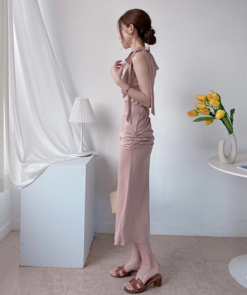 Scarf Asymmetric Sleeveless Blouse