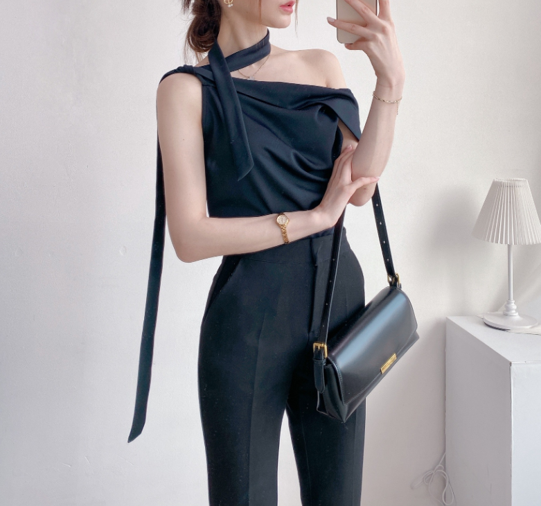 Scarf Asymmetric Sleeveless Blouse