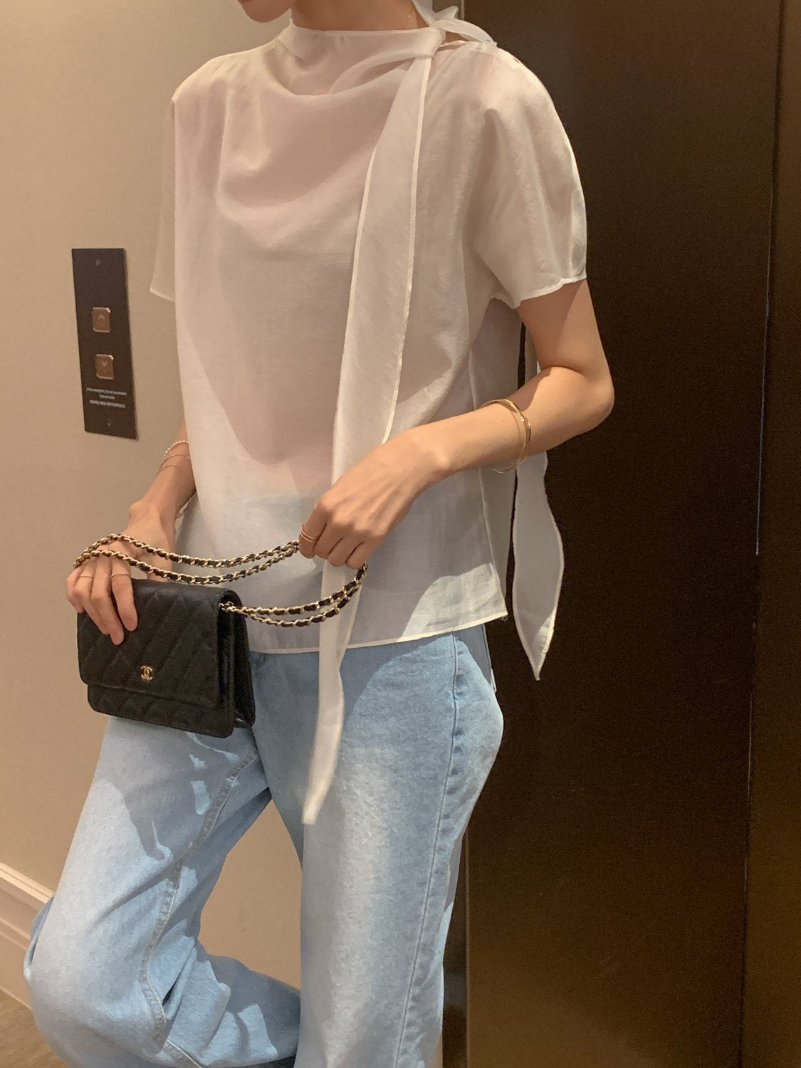 Tie Mock-Neck Blouse