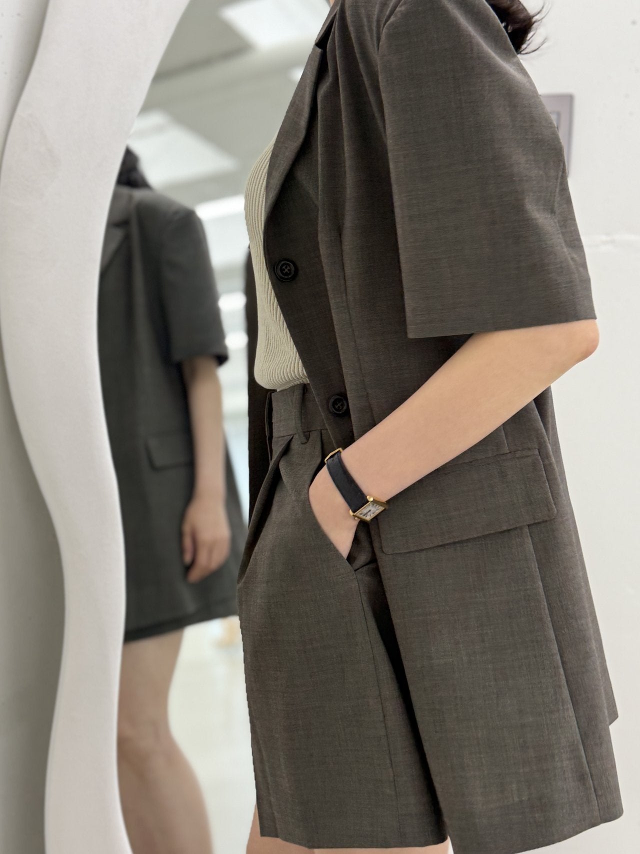 Summer Wool Tailored Suit Set - Smoky Brown