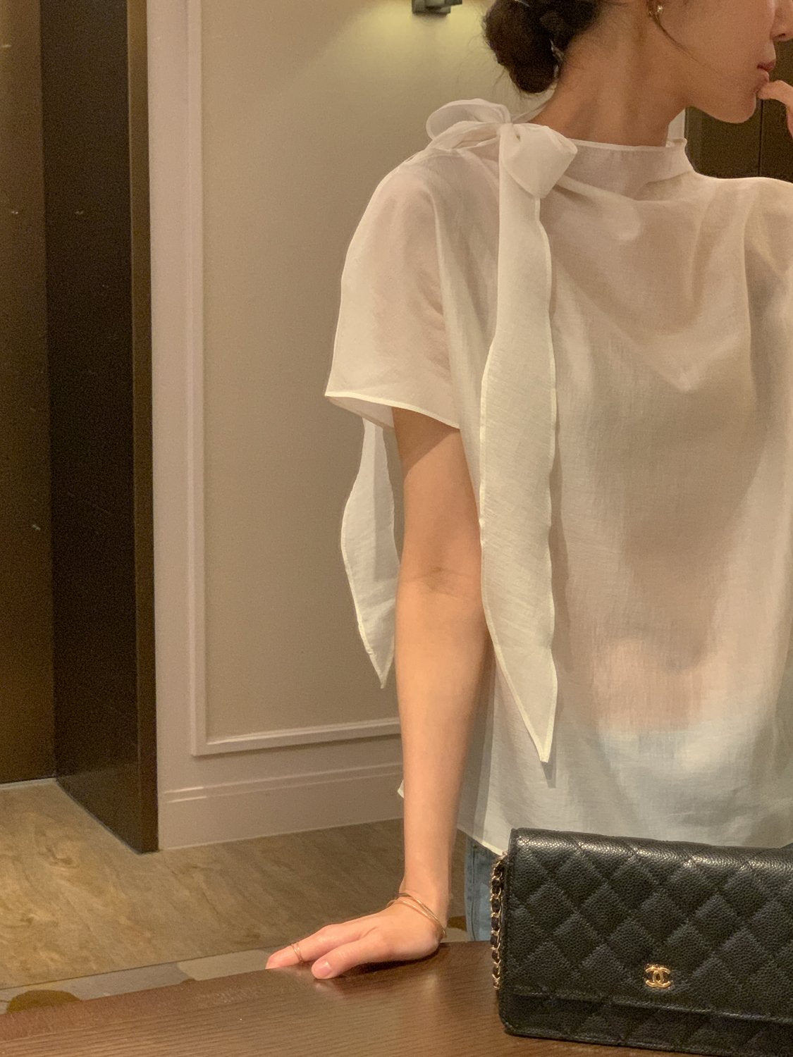 Tie Mock-Neck Blouse