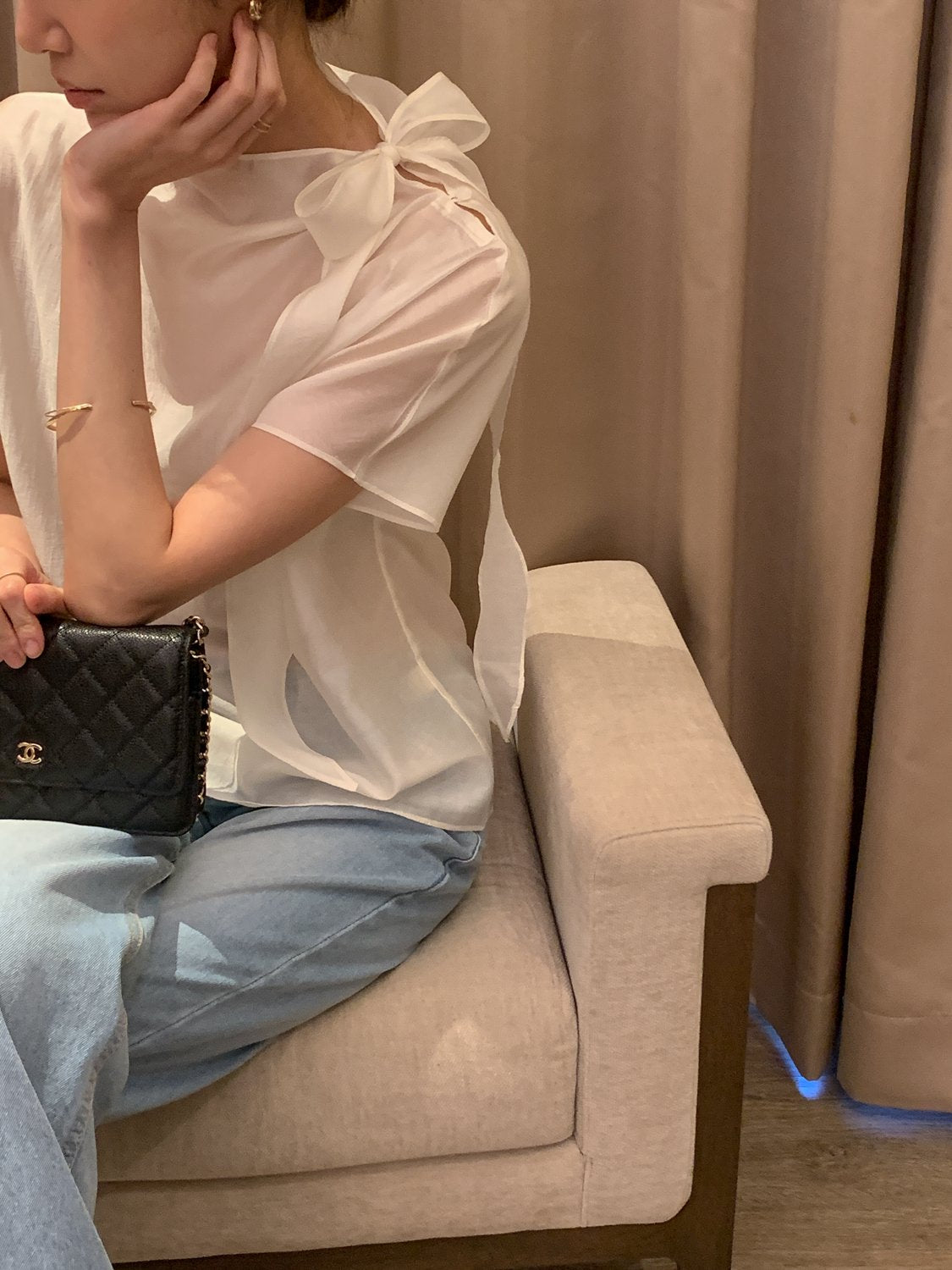 Tie Mock-Neck Blouse