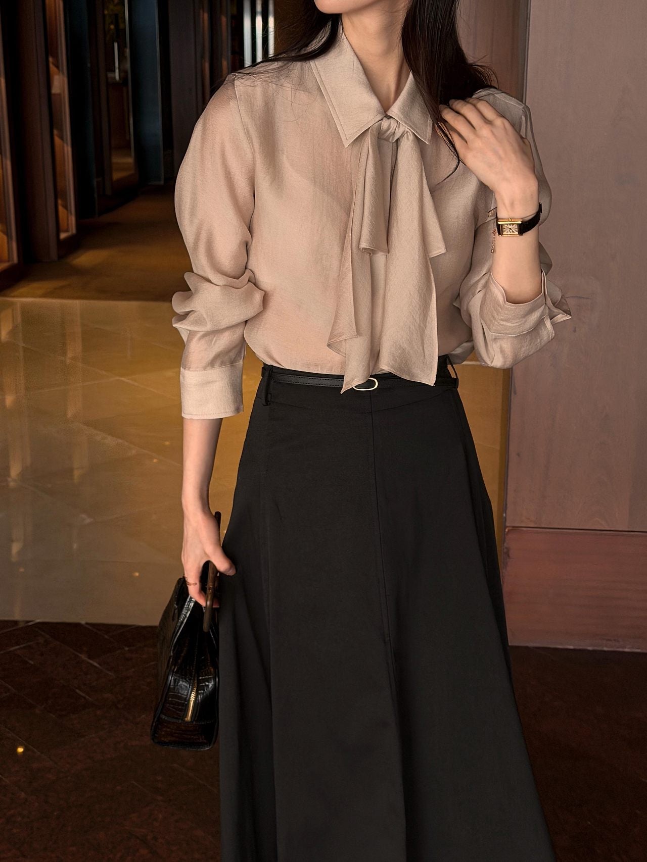 2-Way Hidden-Placket Tencel Blouse