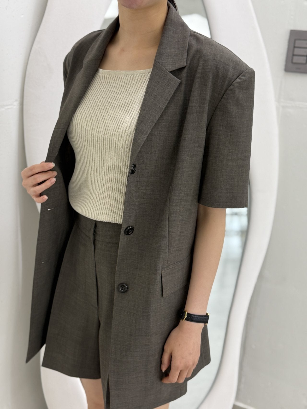 Summer Wool Tailored Suit Set - Smoky Brown