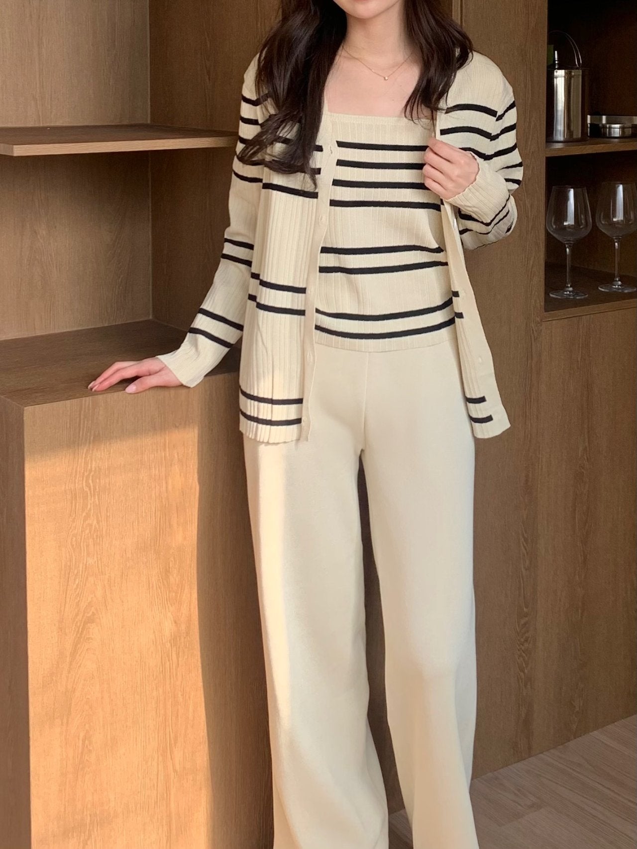 Elegant Stripe Knit 3-Piece Set