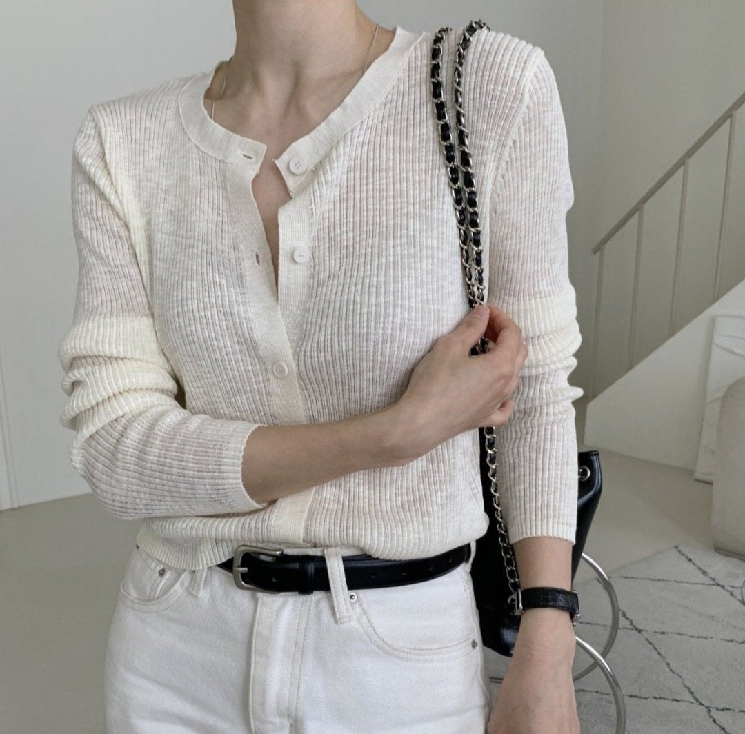 Lightweight Bokashi Rib Knit Cardigan