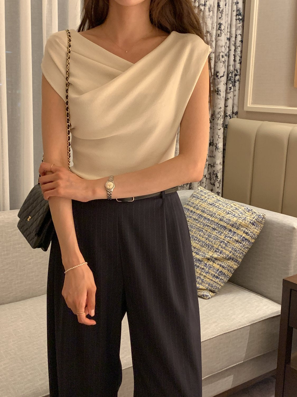 Two-Way Shirred Knit Top