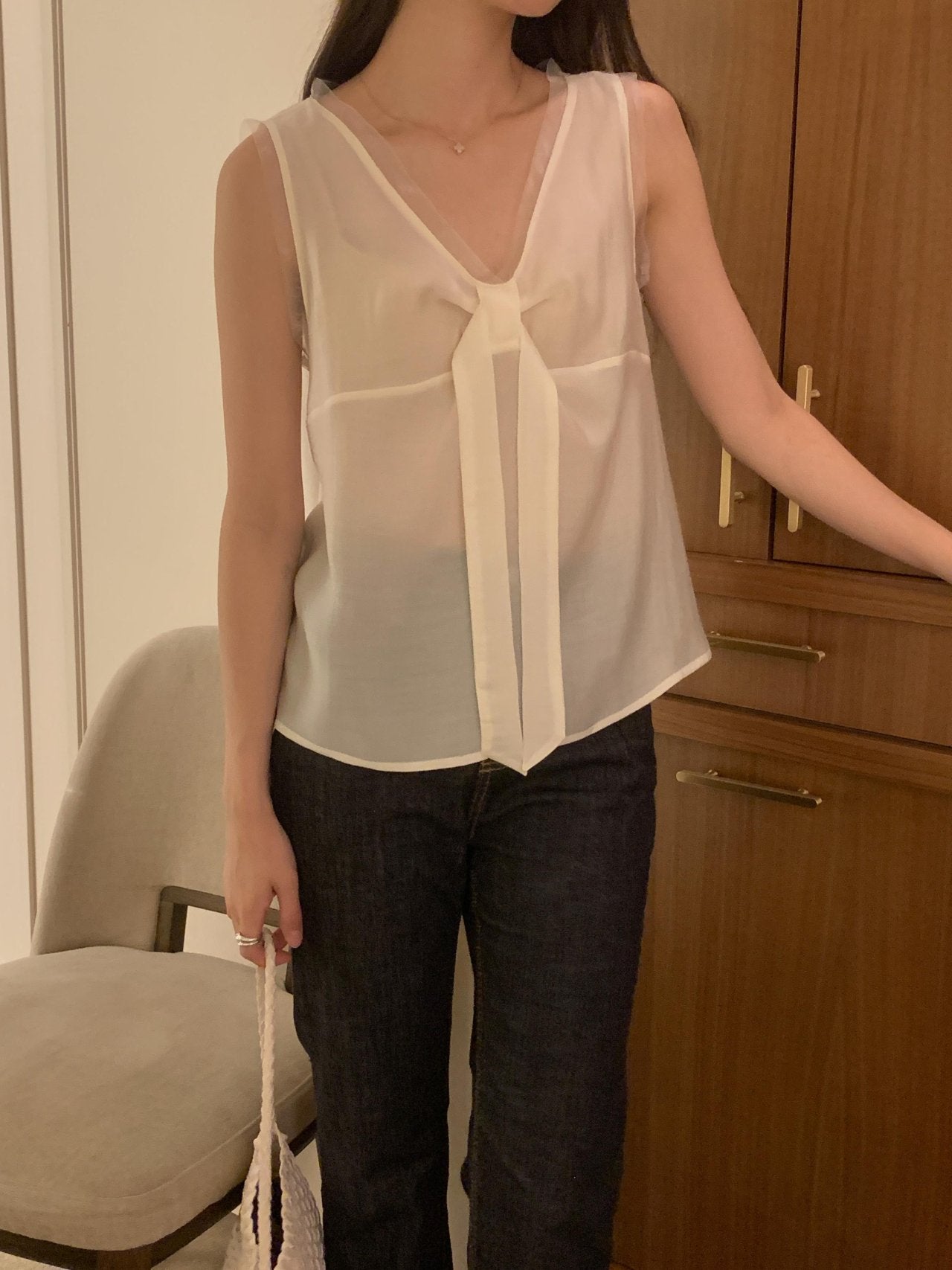 Pure Mood See-through V-Blouse