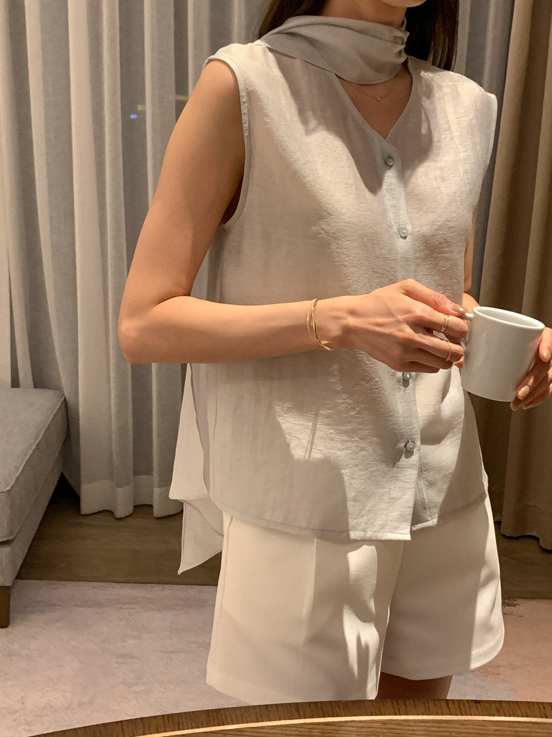 [Best Seller] Scarf Detail Sleeveless Blouse