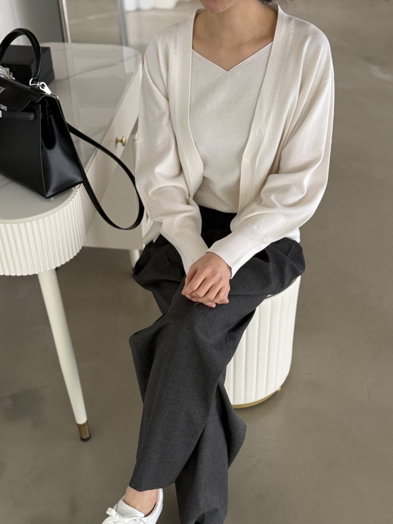 Signature Heart-Neck Cami & Cardigan Set - Cream Ivory