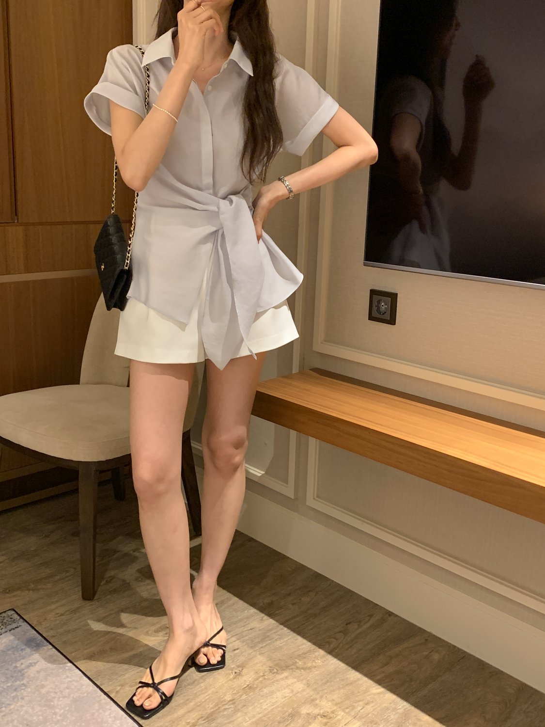 Serene Semi-Open Rolled-Up Wrap Shirt