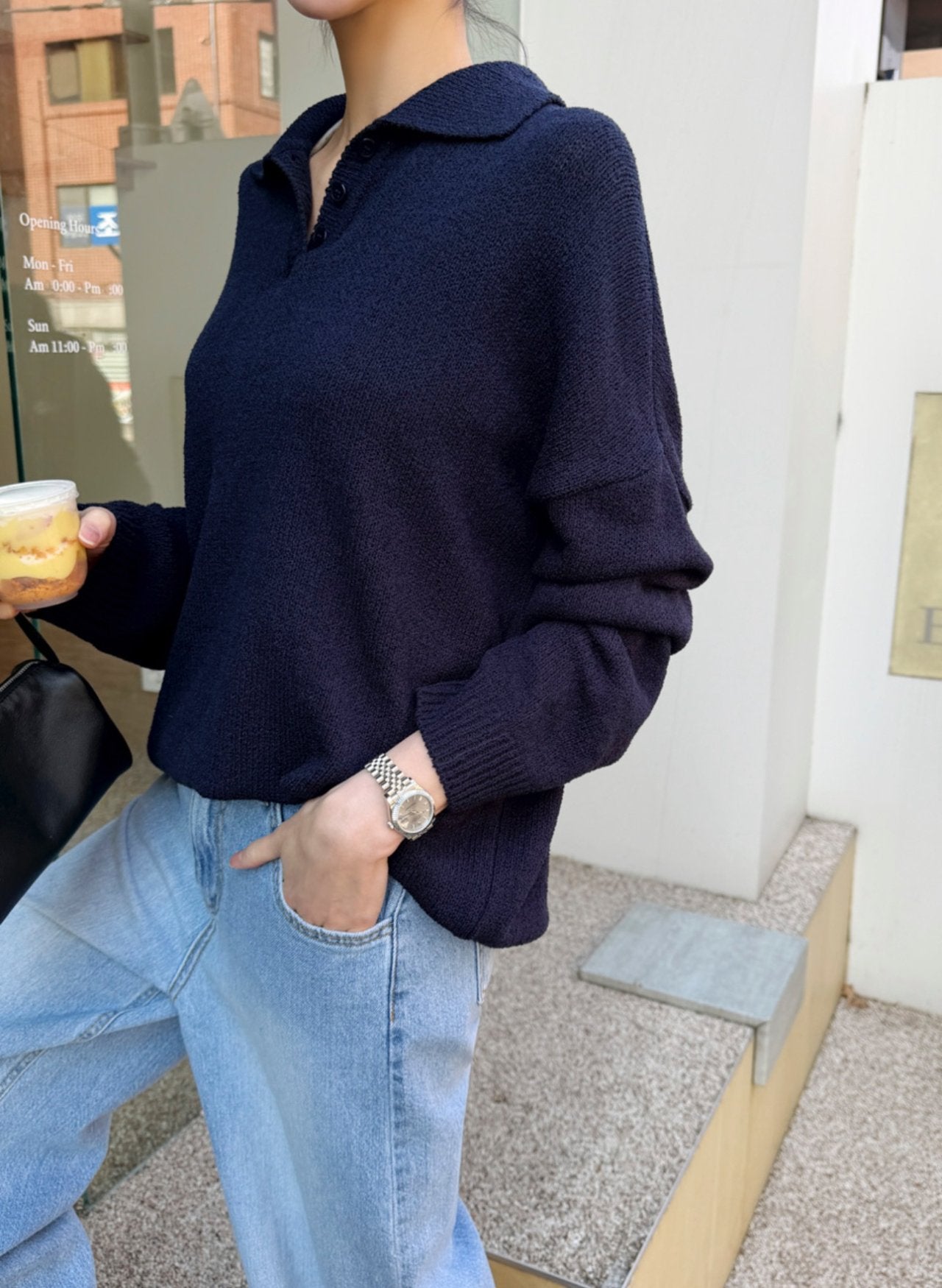 Bouclé Boxy Collar Knit