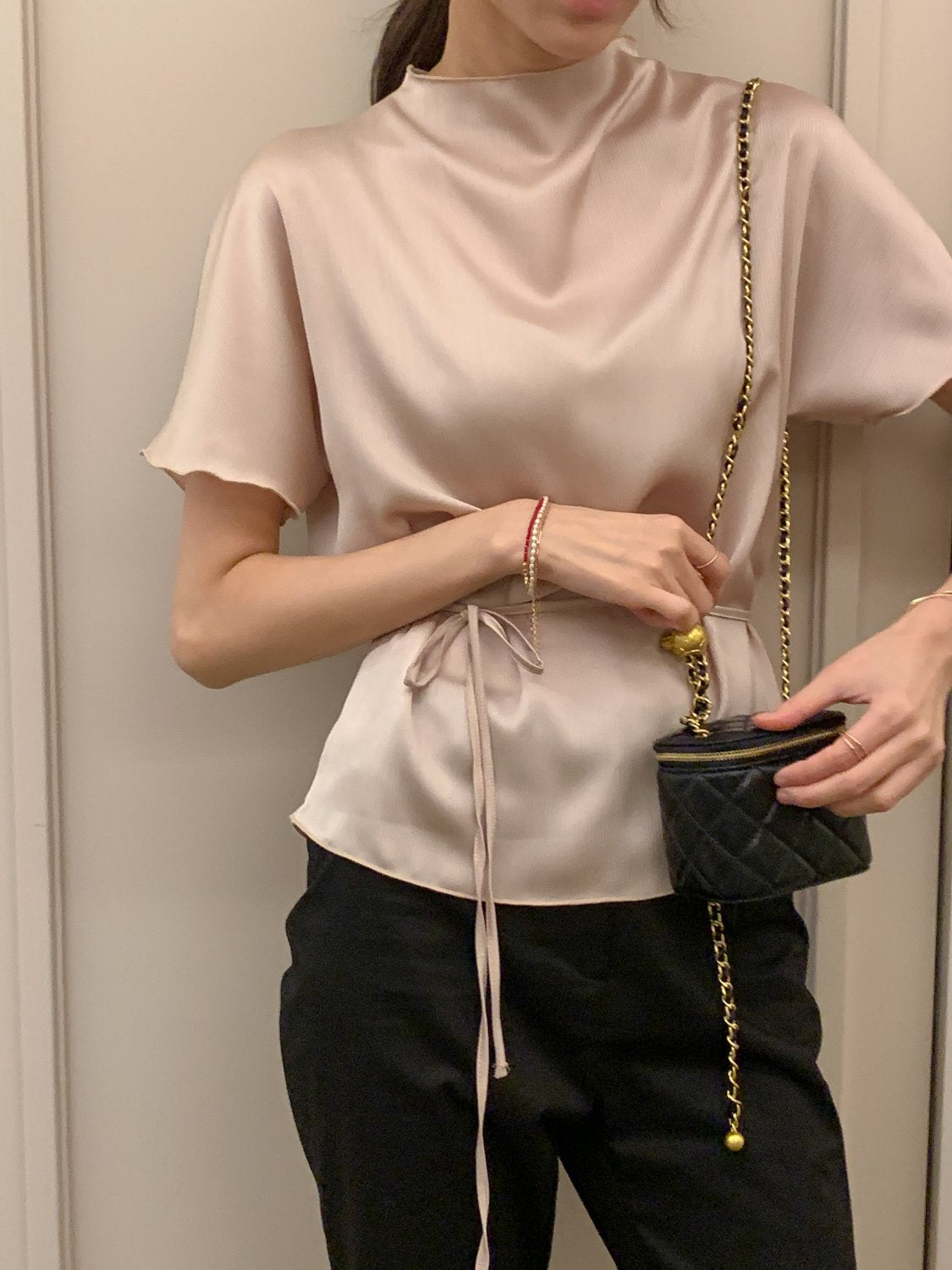 Satin Pleats Raglan Blouse