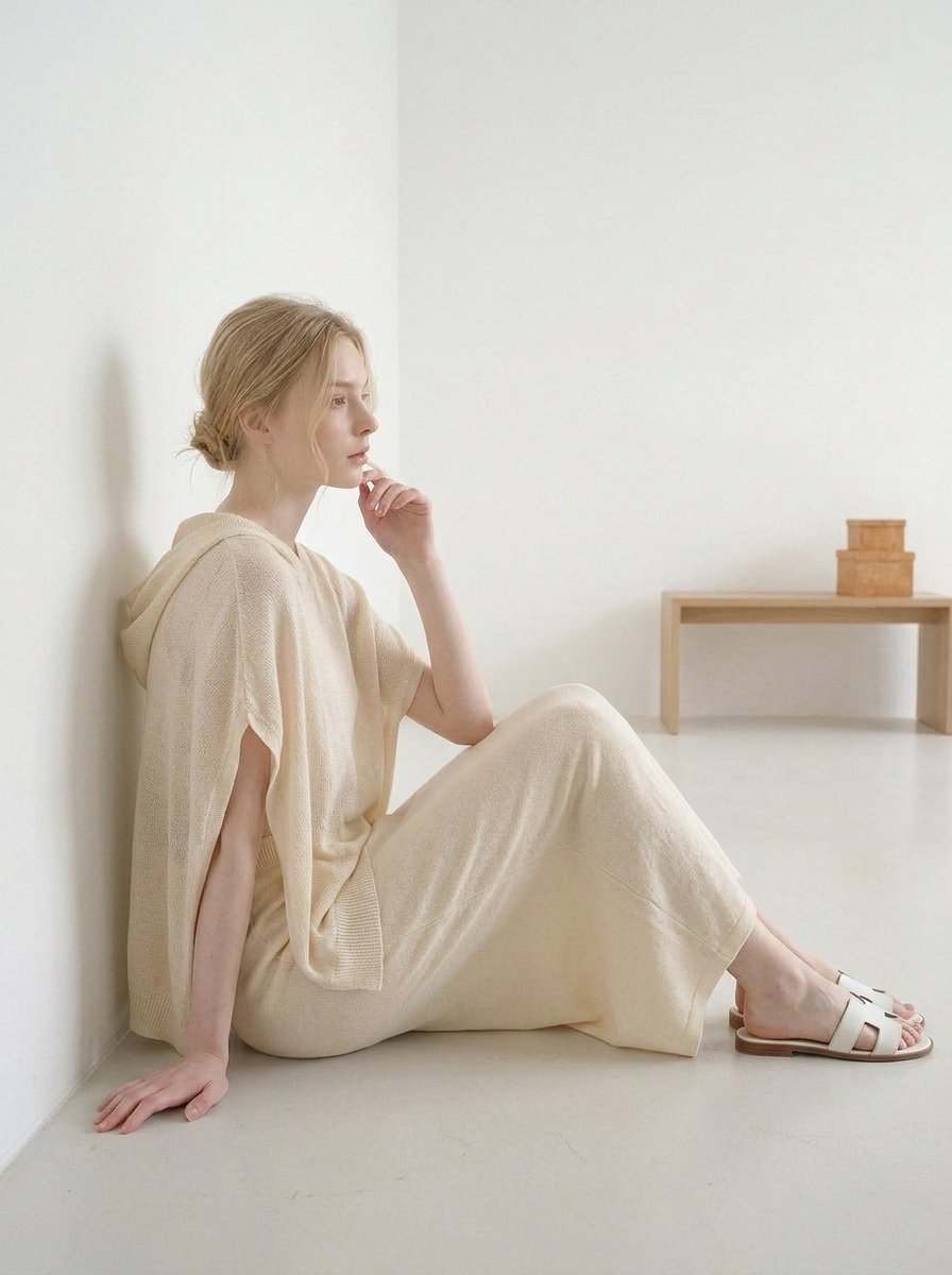 Whole garment Butter Hooded Knit Cape Vest
