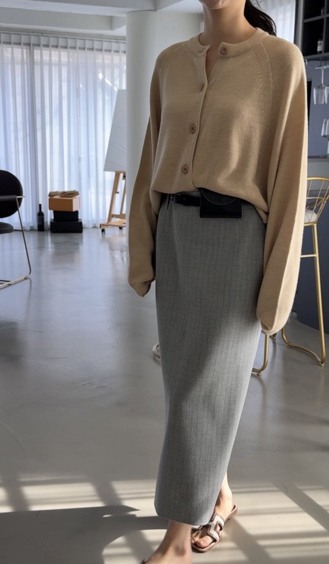 Seamless Relaxed Dolman Cardigan - Beige