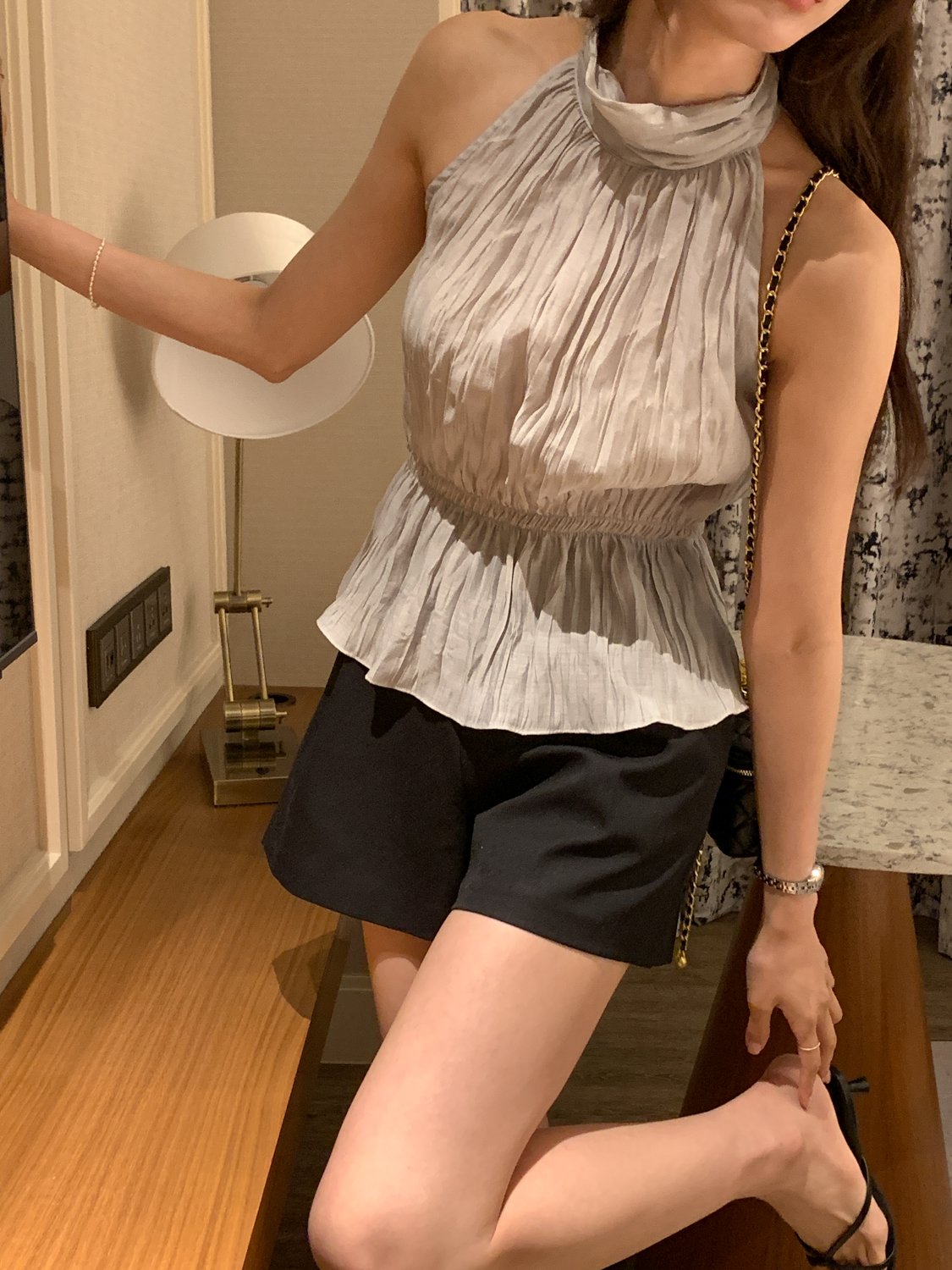 Crinkle Halter Blouse