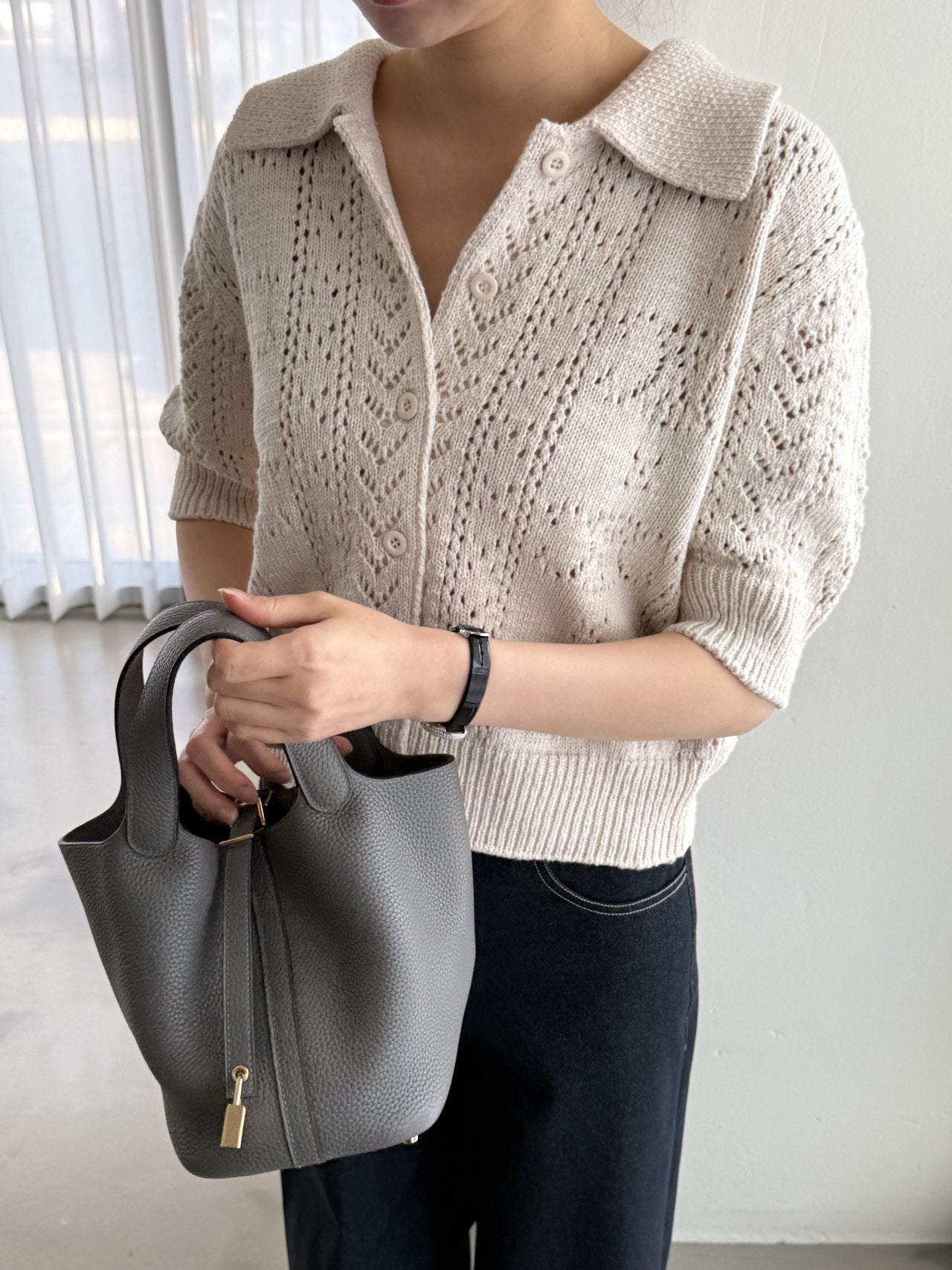 Classic Crochet Cardigan - Cream Oat