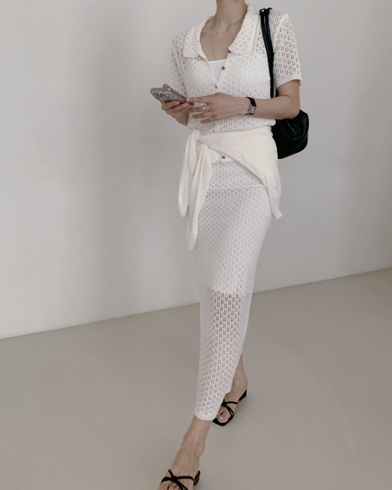 LuxeCrochet Knit Cardigan & Skirt Set