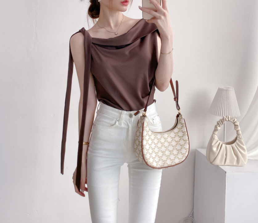 Scarf Asymmetric Sleeveless Blouse