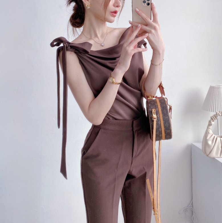 Scarf Asymmetric Sleeveless Blouse