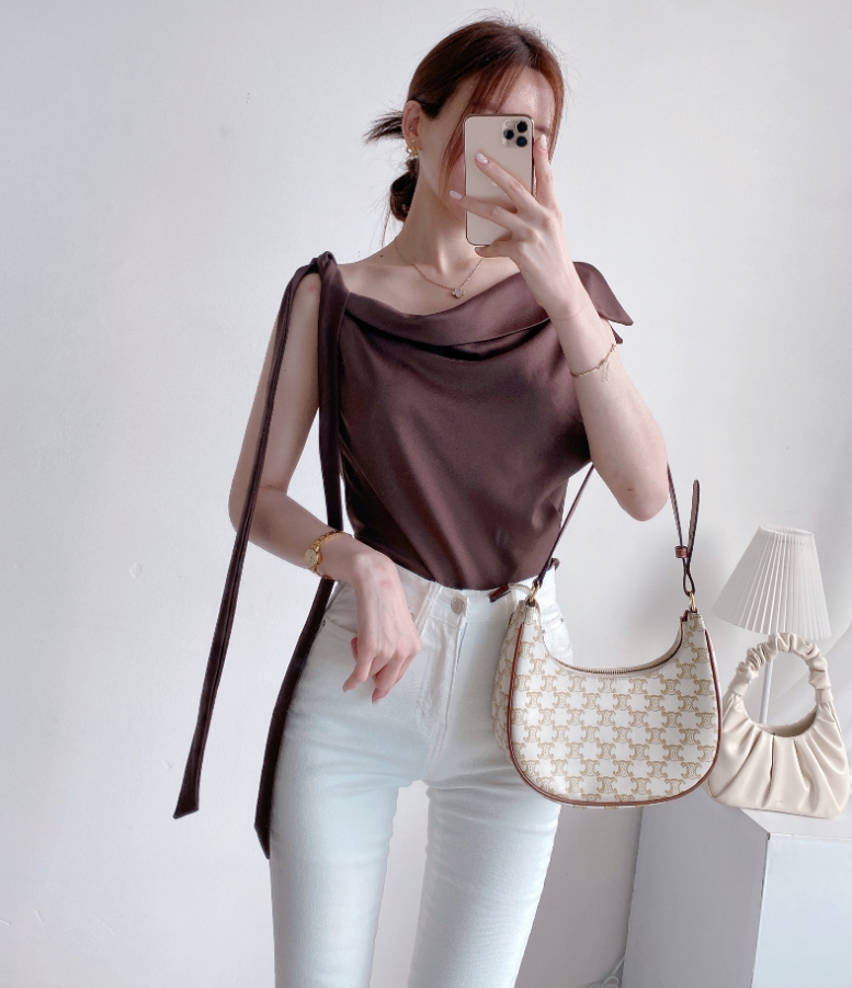 Scarf Asymmetric Sleeveless Blouse