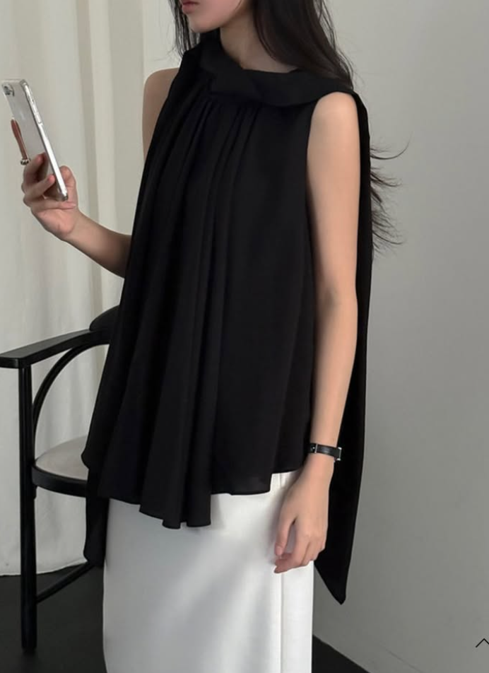 Tie-Accent Flared Sleeveless Blouse