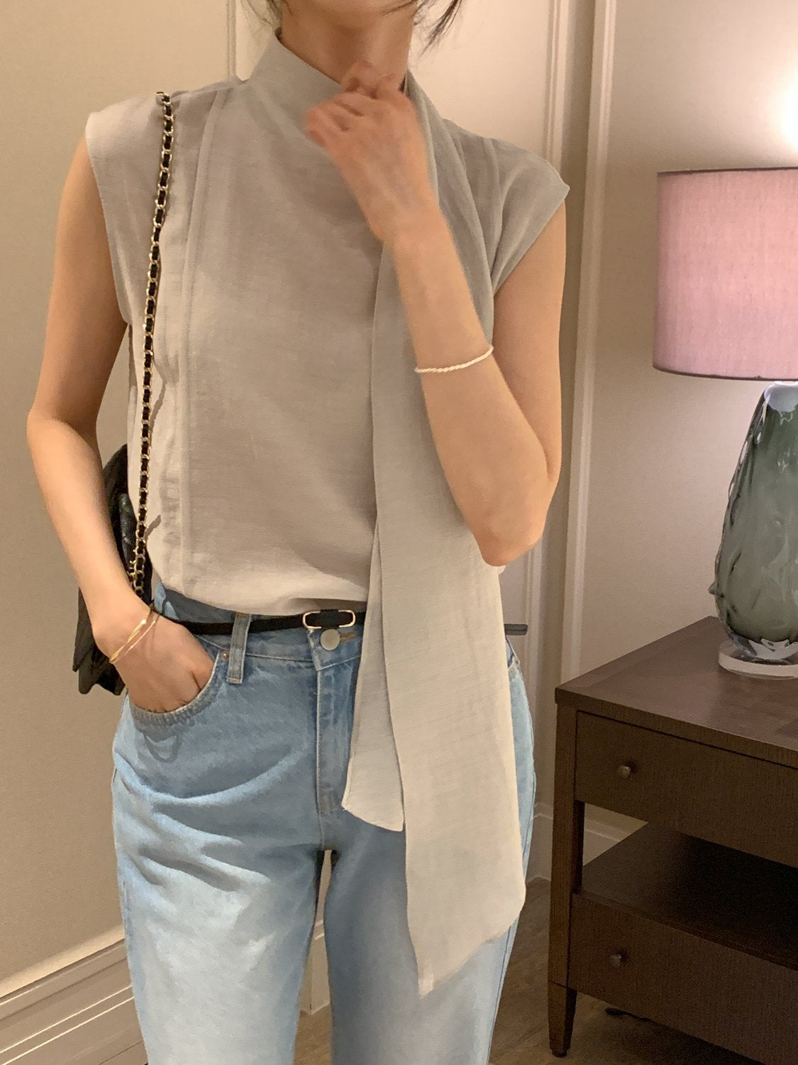 [Best Seller] Scarf Detail Sleeveless Blouse
