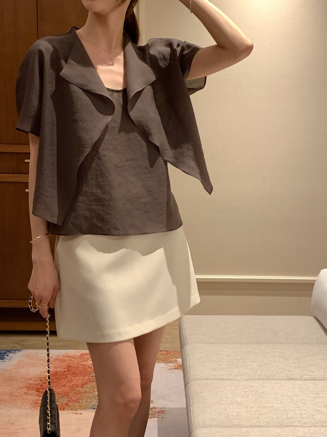 Collar Cardigan & Sleeveless Blouse Set