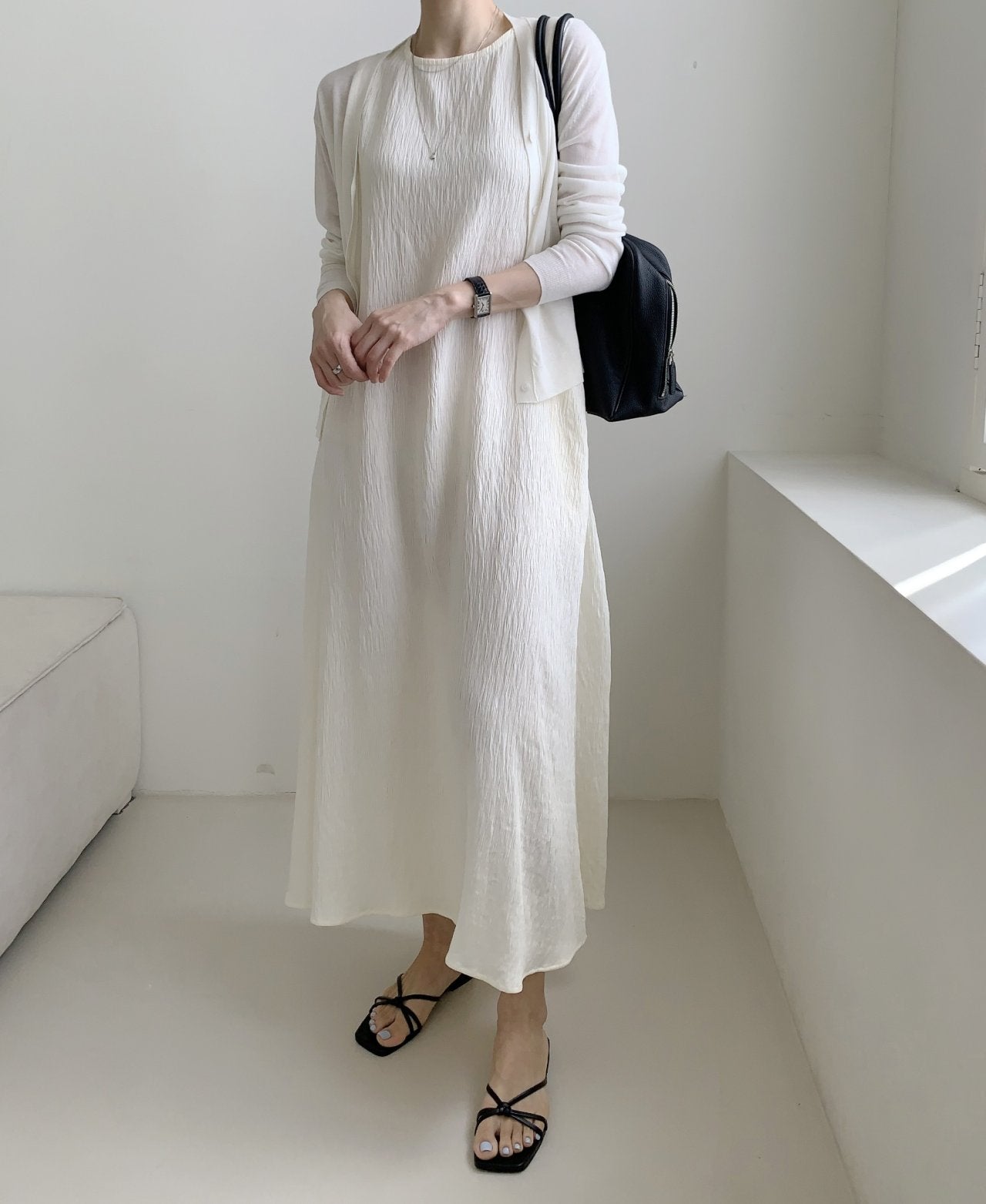 Refined Pleated Dress with Back Detail