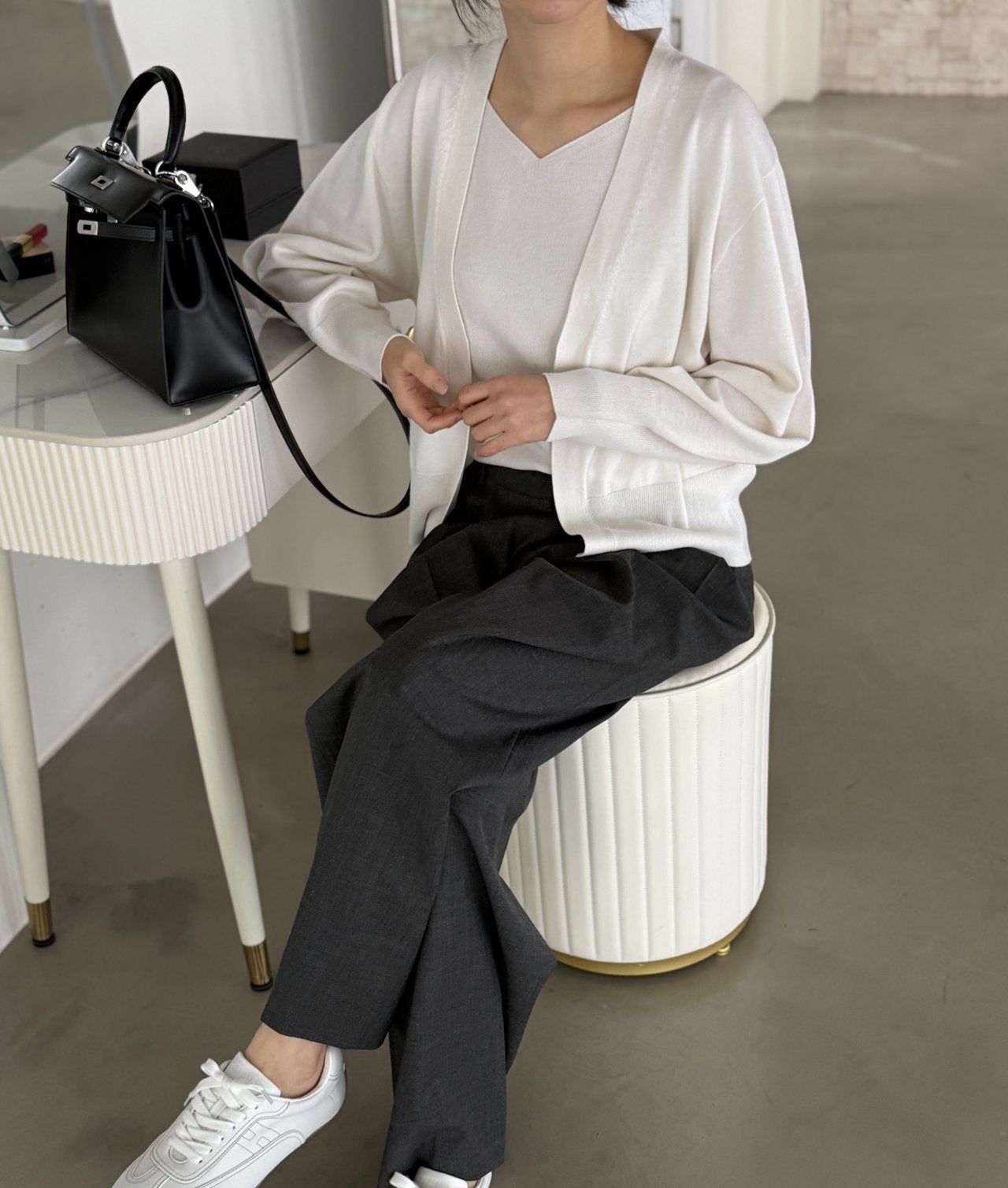 Signature Heart-Neck Cami & Cardigan Set - Cream Ivory