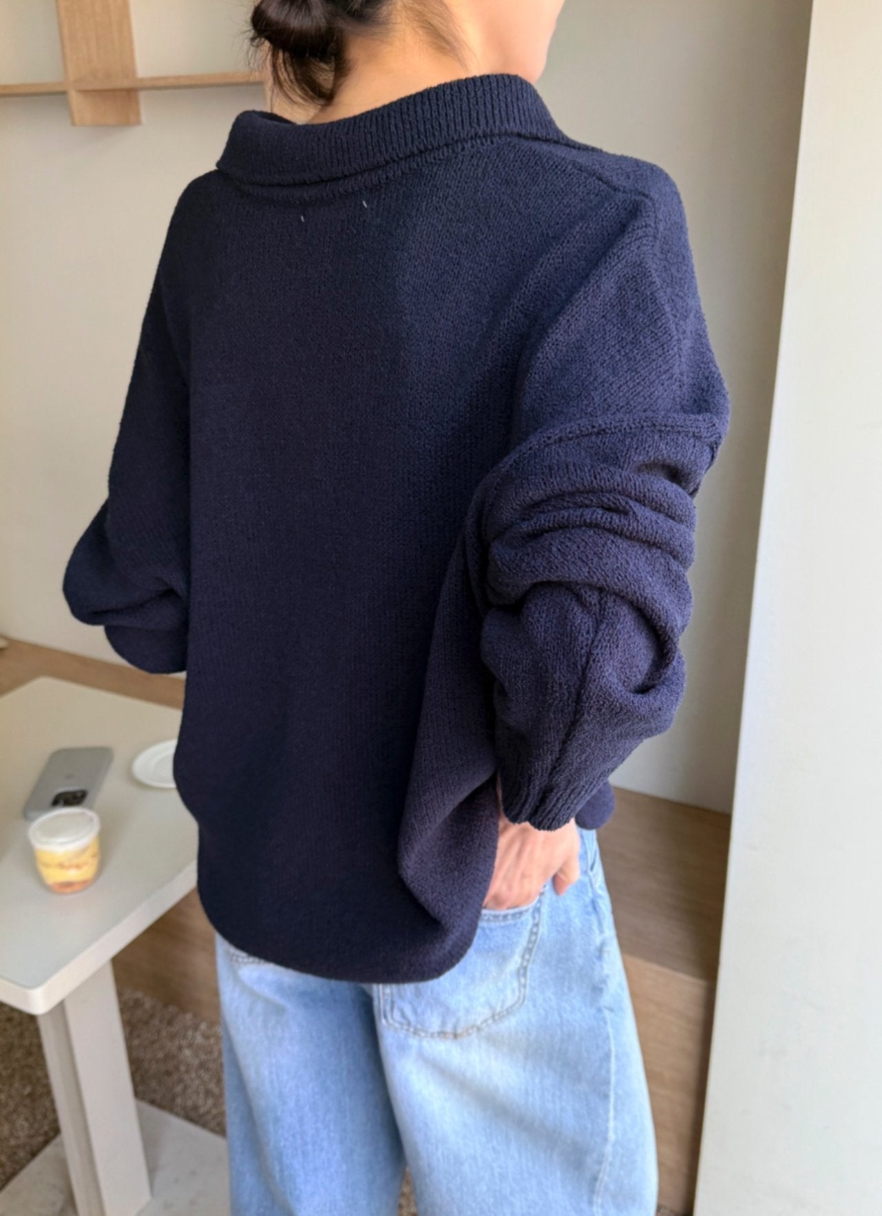Bouclé Boxy Collar Knit