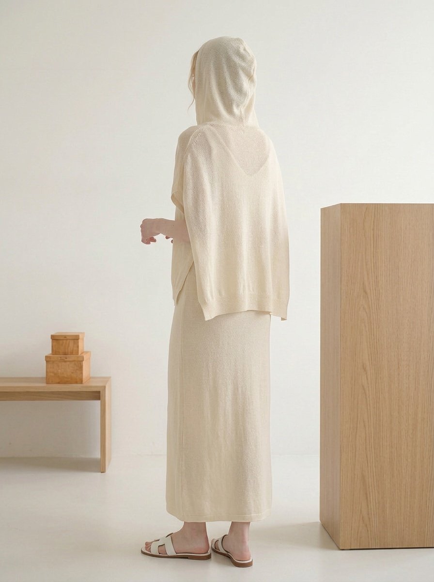 Whole garment Butter Hooded Knit Cape Vest
