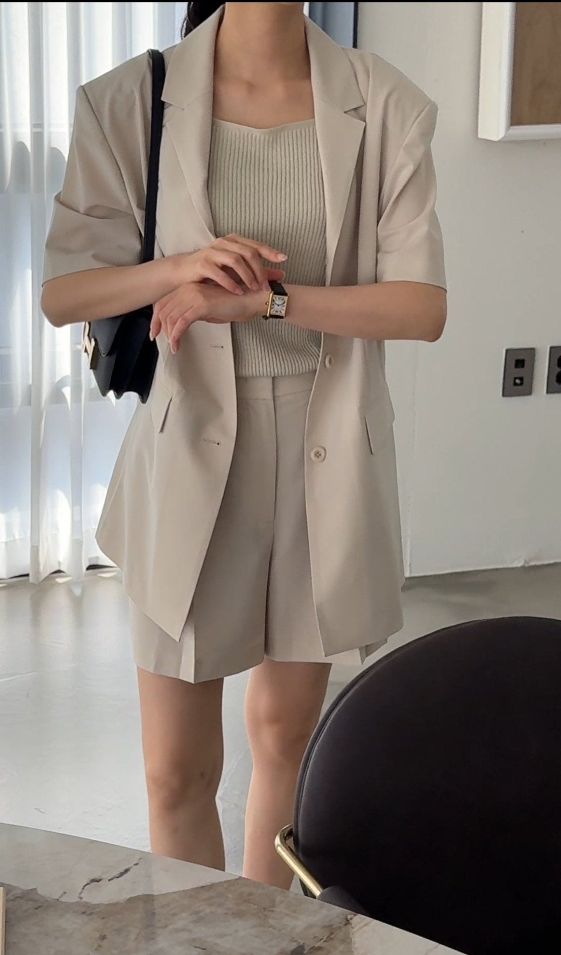 Summer Wool Tailored Suit Set - Light Beige