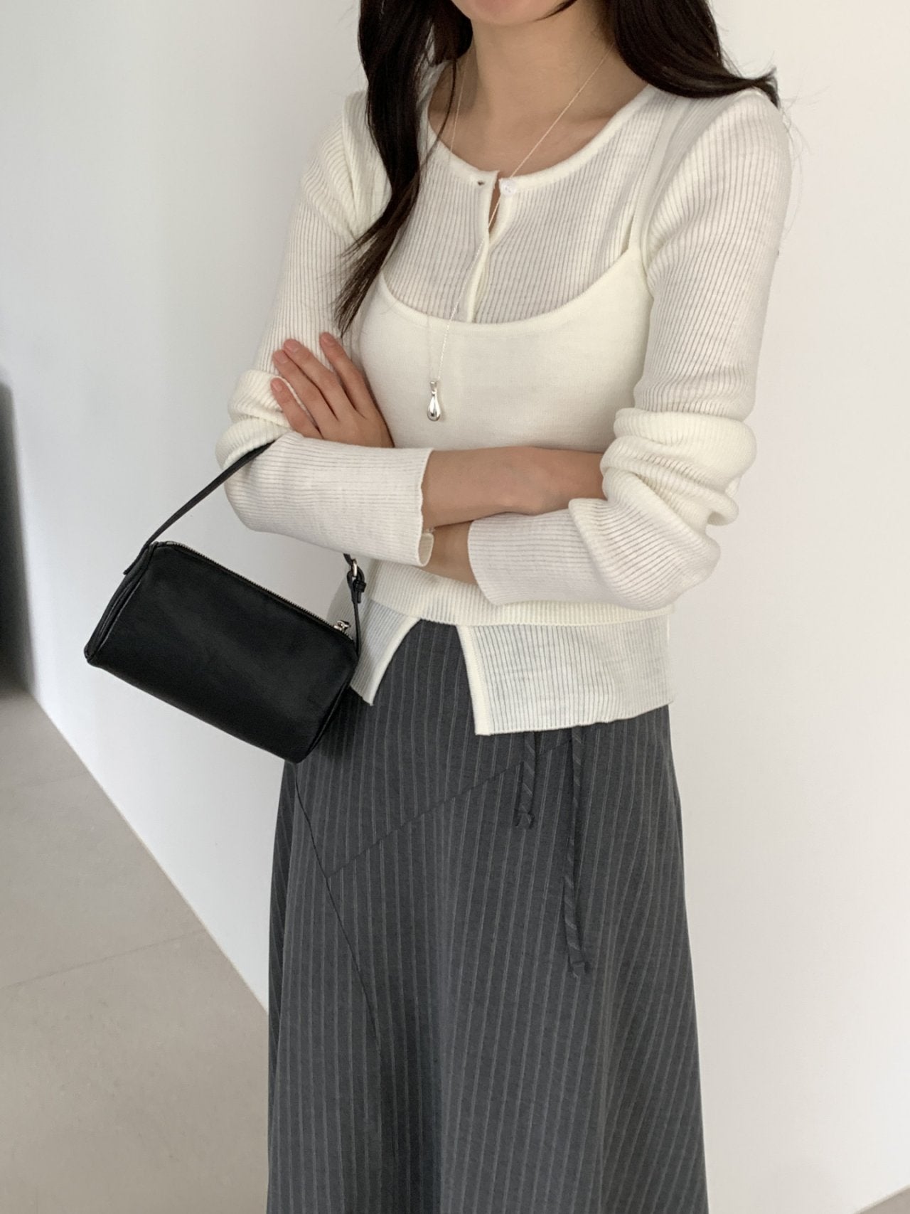 Tier Ribbed Cardigan & Camisole Set