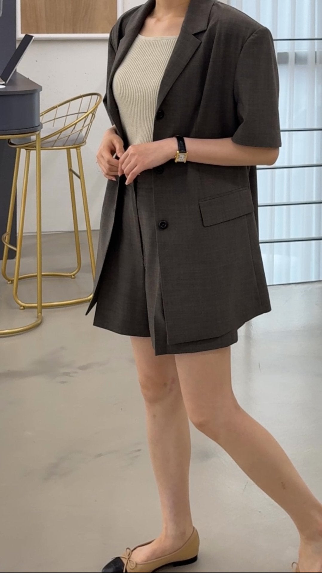 Summer Wool Tailored Suit Set - Smoky Brown