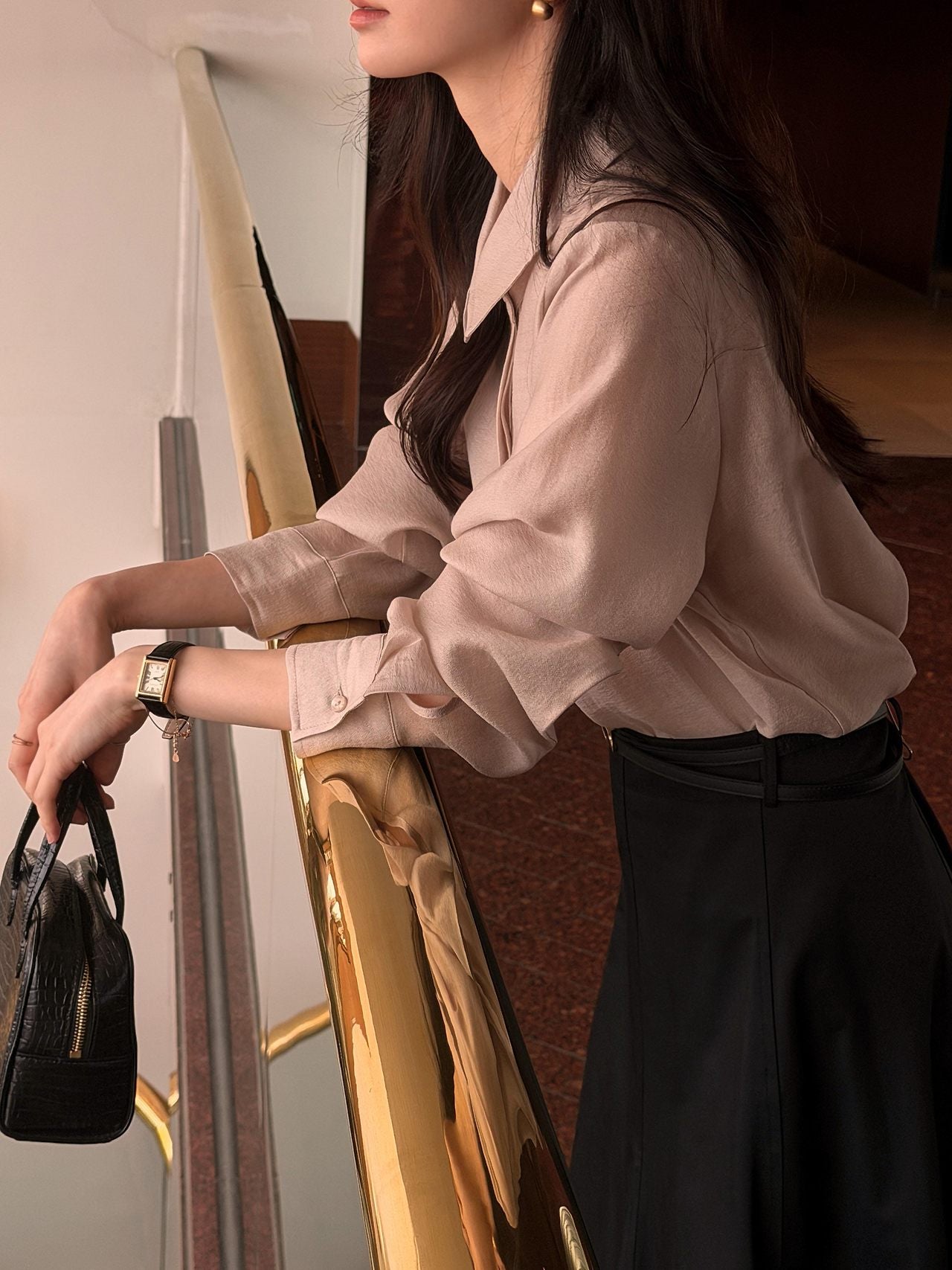 2-Way Hidden-Placket Tencel Blouse