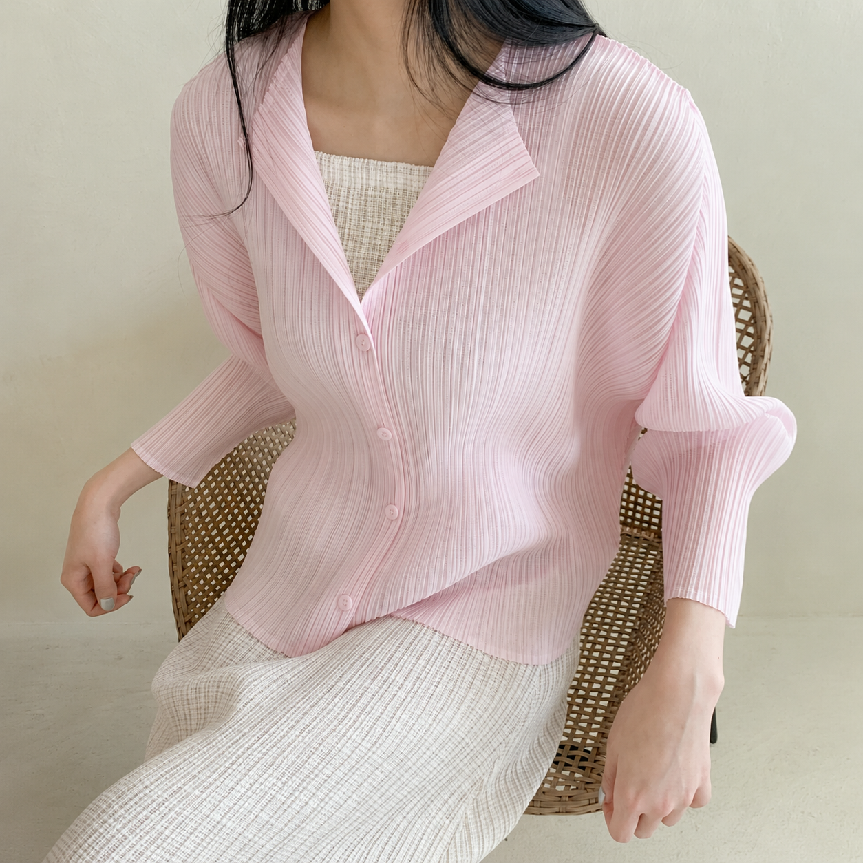 Air-Hole Dolman Pleated Cardigan