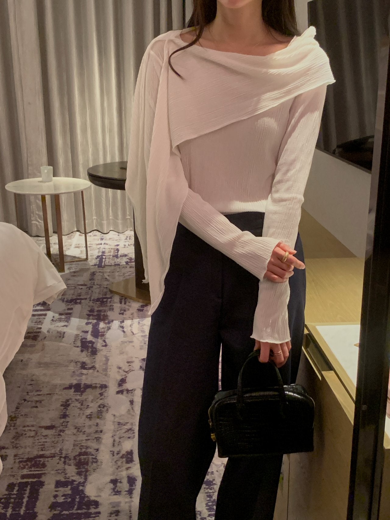 Pleated Scarf Set Tee