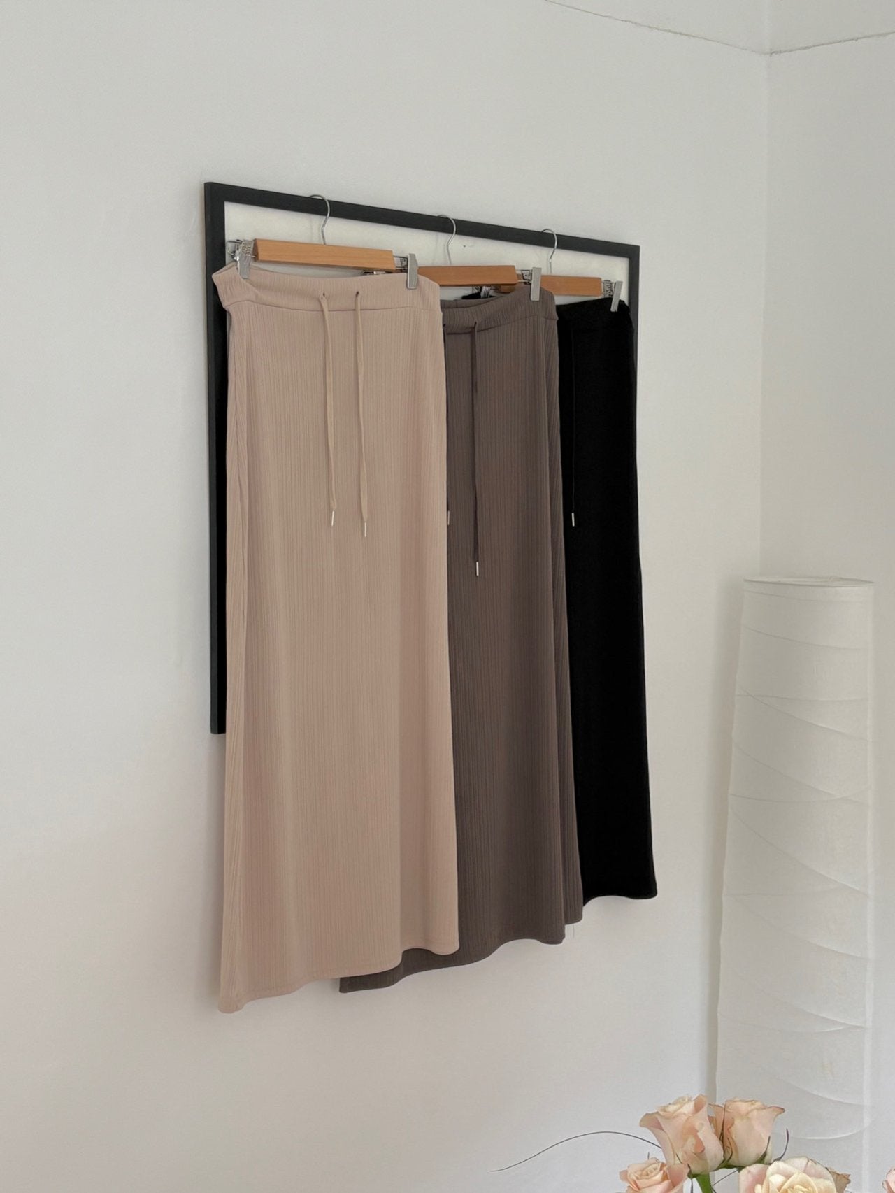 Wrinkle-Textured Half-Sleeve Top & Long Skirt Set