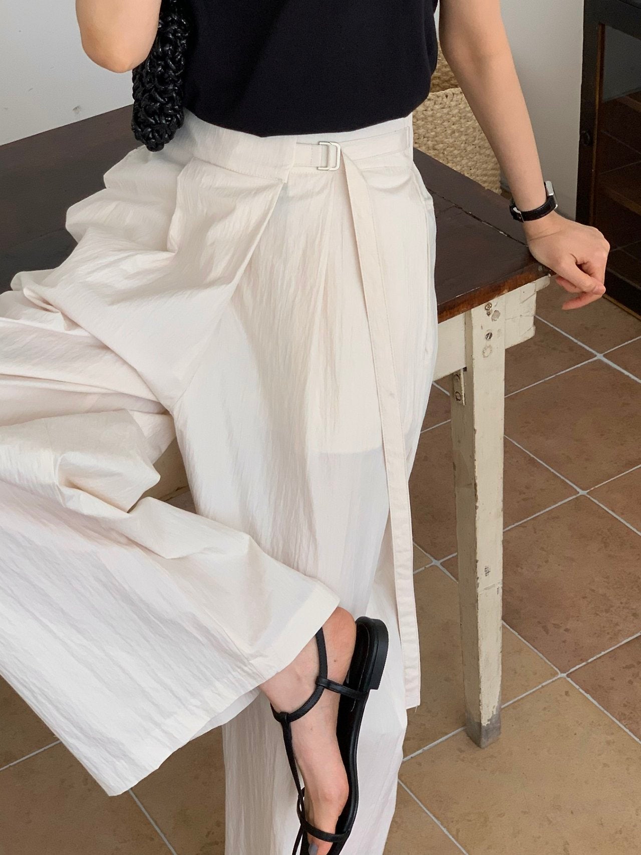 D-Ring Belted Wide Banding Pants