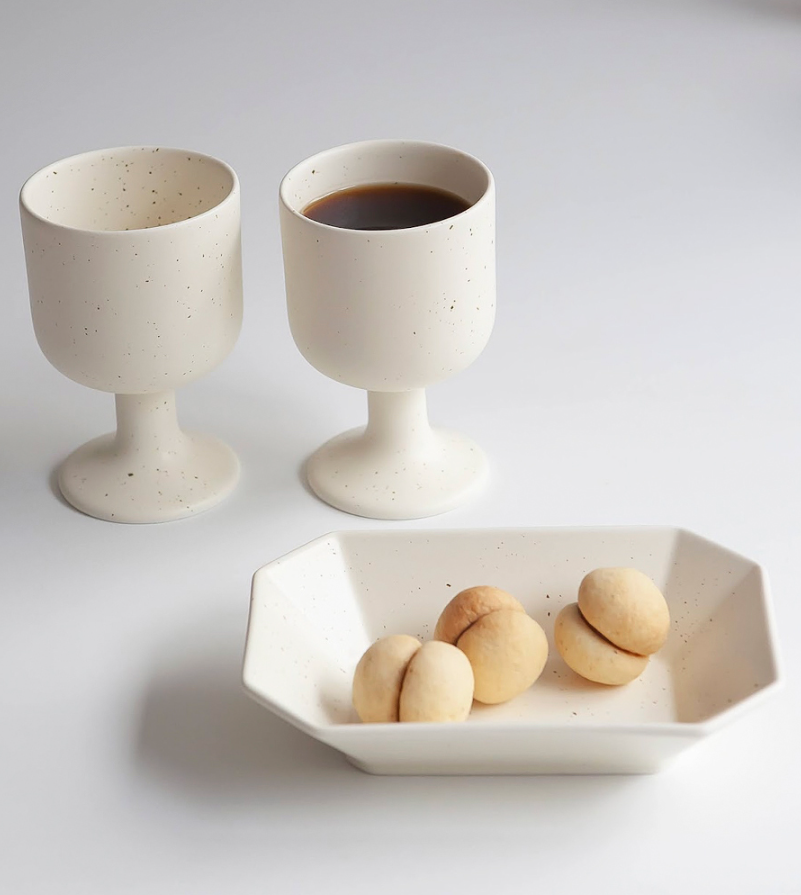 [Handmade Korean Ceramics] 3-Piece Wine Glass + Bowl Set