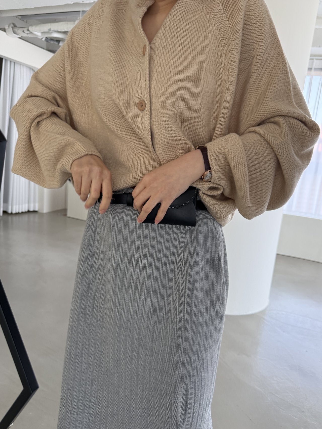 Seamless Relaxed Dolman Cardigan - Beige