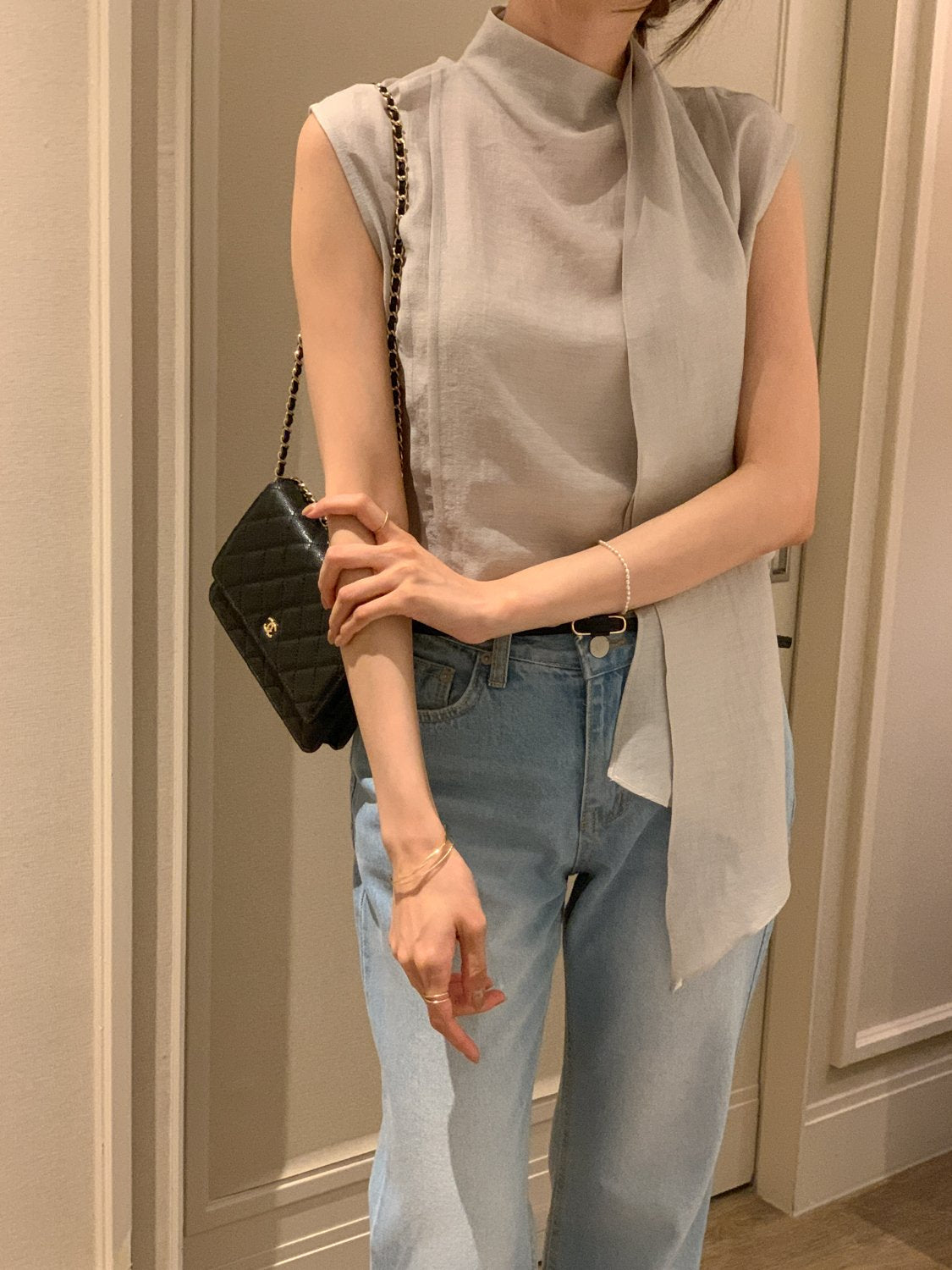 [Best Seller] Scarf Detail Sleeveless Blouse
