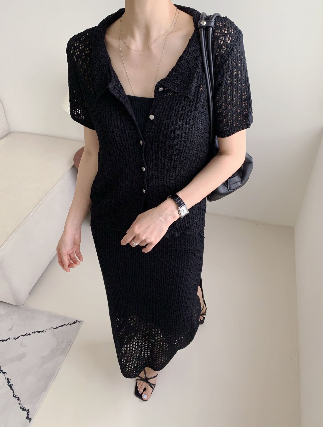 LuxeCrochet Knit Cardigan & Skirt Set