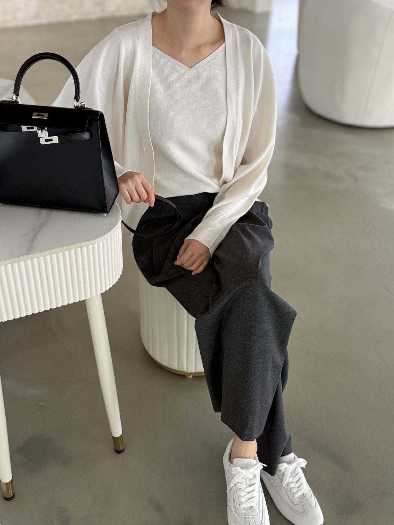 Signature Heart-Neck Cami & Cardigan Set - Cream Ivory