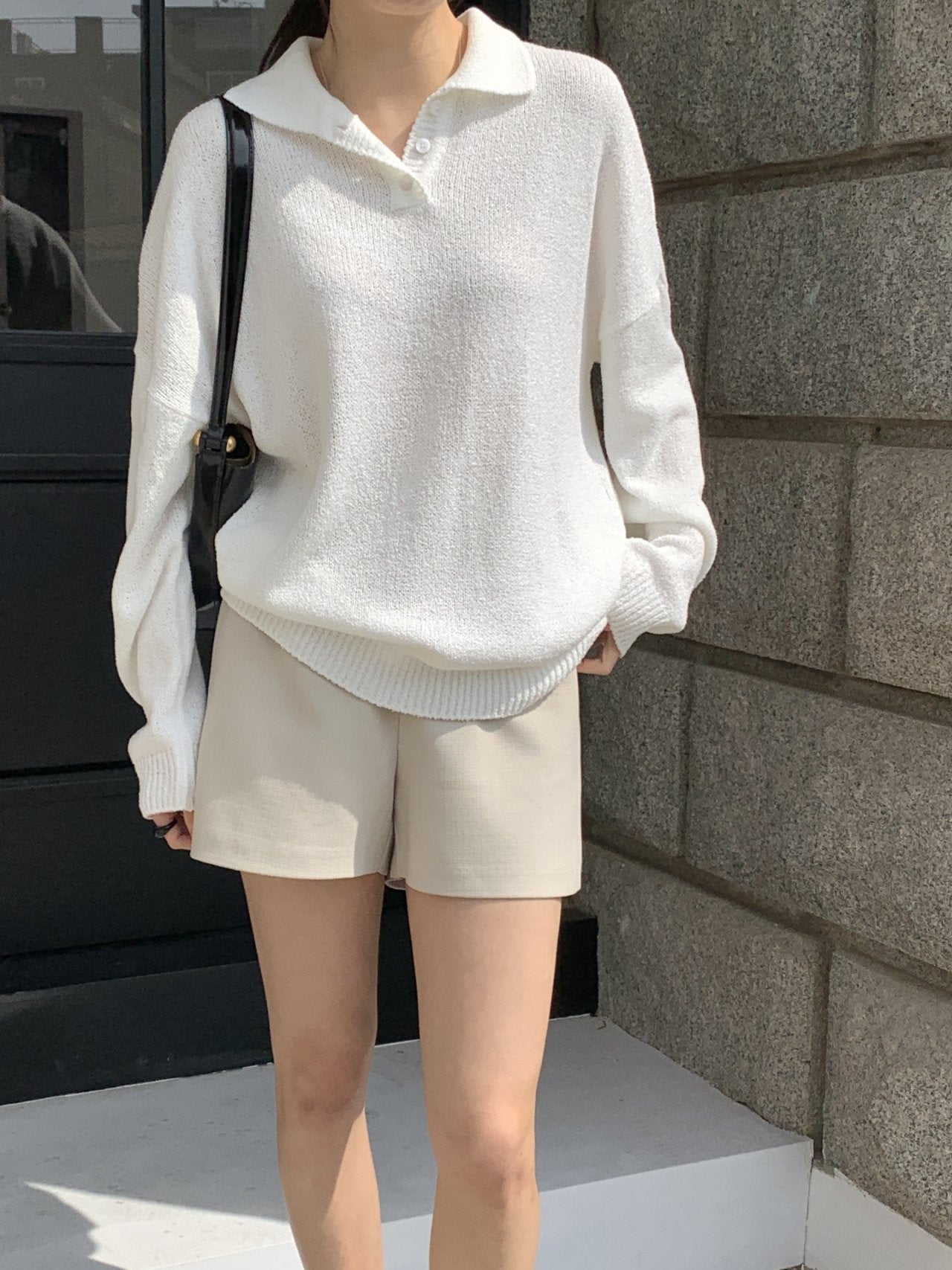 Bouclé Boxy Collar Knit
